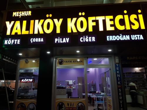 yalıköy köftecisi istanbul ordu ışıklı paslanmaz kutu harf